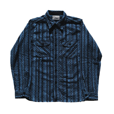Samurai Jeans SSS25-SKS Natural Indigo Sashiko Stripe Work Shirt