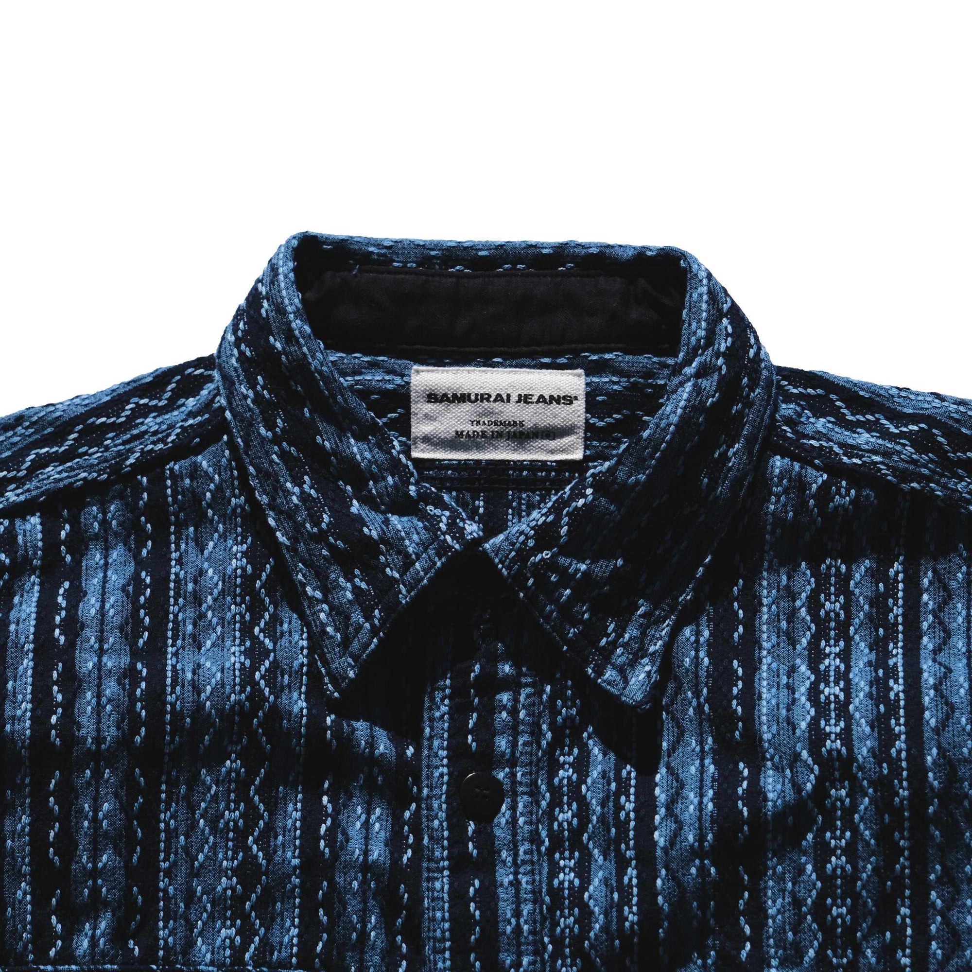 Samurai Jeans SSS25-SKS Natural Indigo Sashiko Stripe Work Shirt