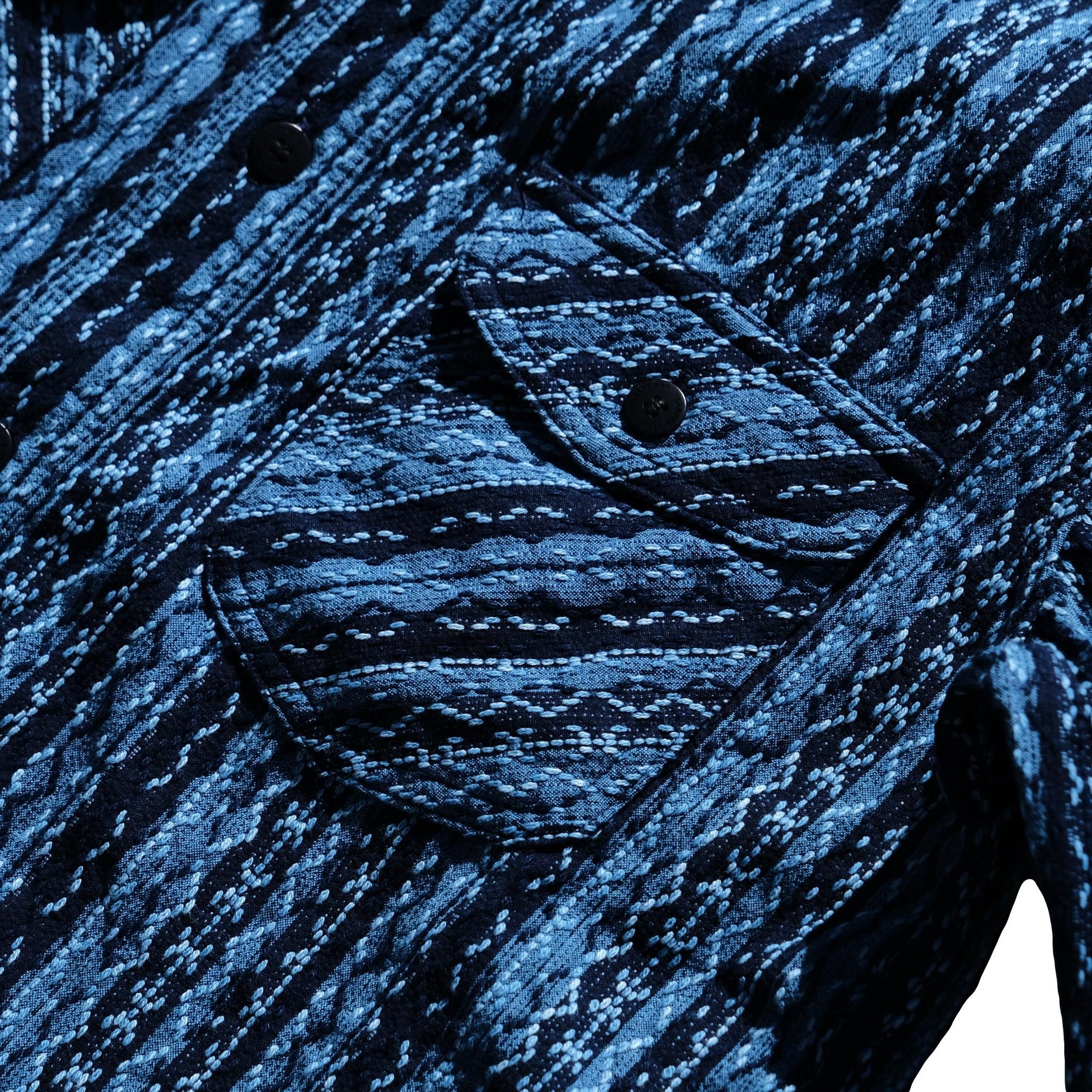 Samurai Jeans SSS25-SKS Natural Indigo Sashiko Stripe Work Shirt