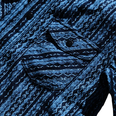 Samurai Jeans SSS25-SKS Natural Indigo Sashiko Stripe Work Shirt