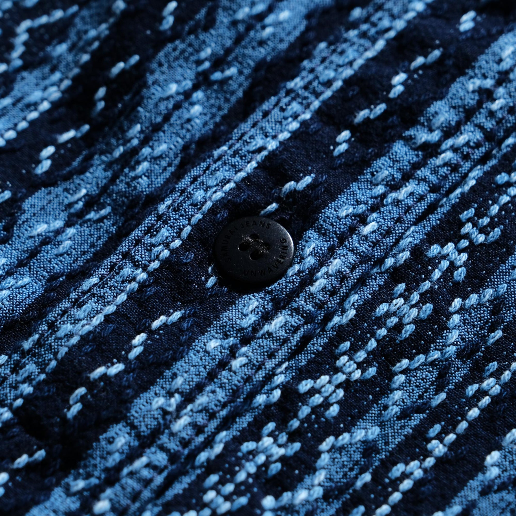 Samurai Jeans SSS25-SKS Natural Indigo Sashiko Stripe Work Shirt