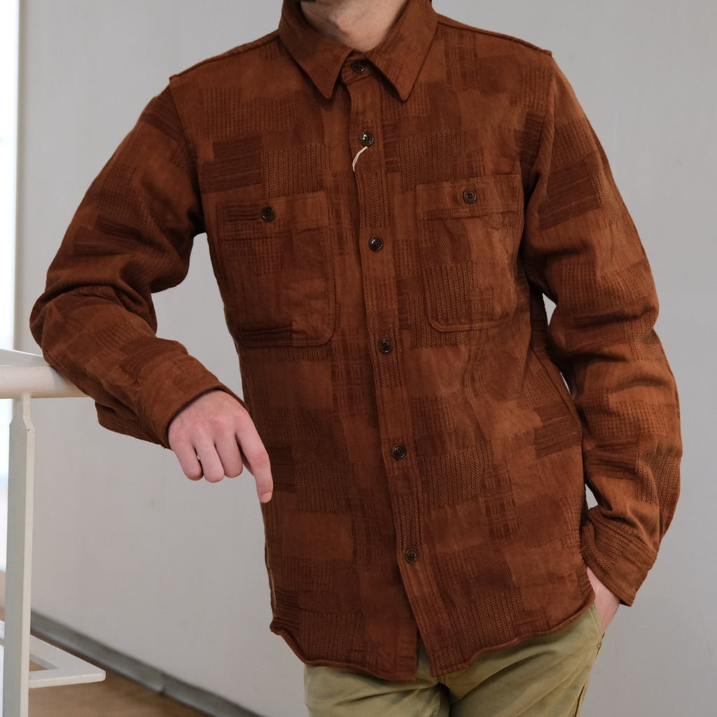 Studio D'Artisan "Amami Dorozome" Boro Jacquard Shirt (Brown)