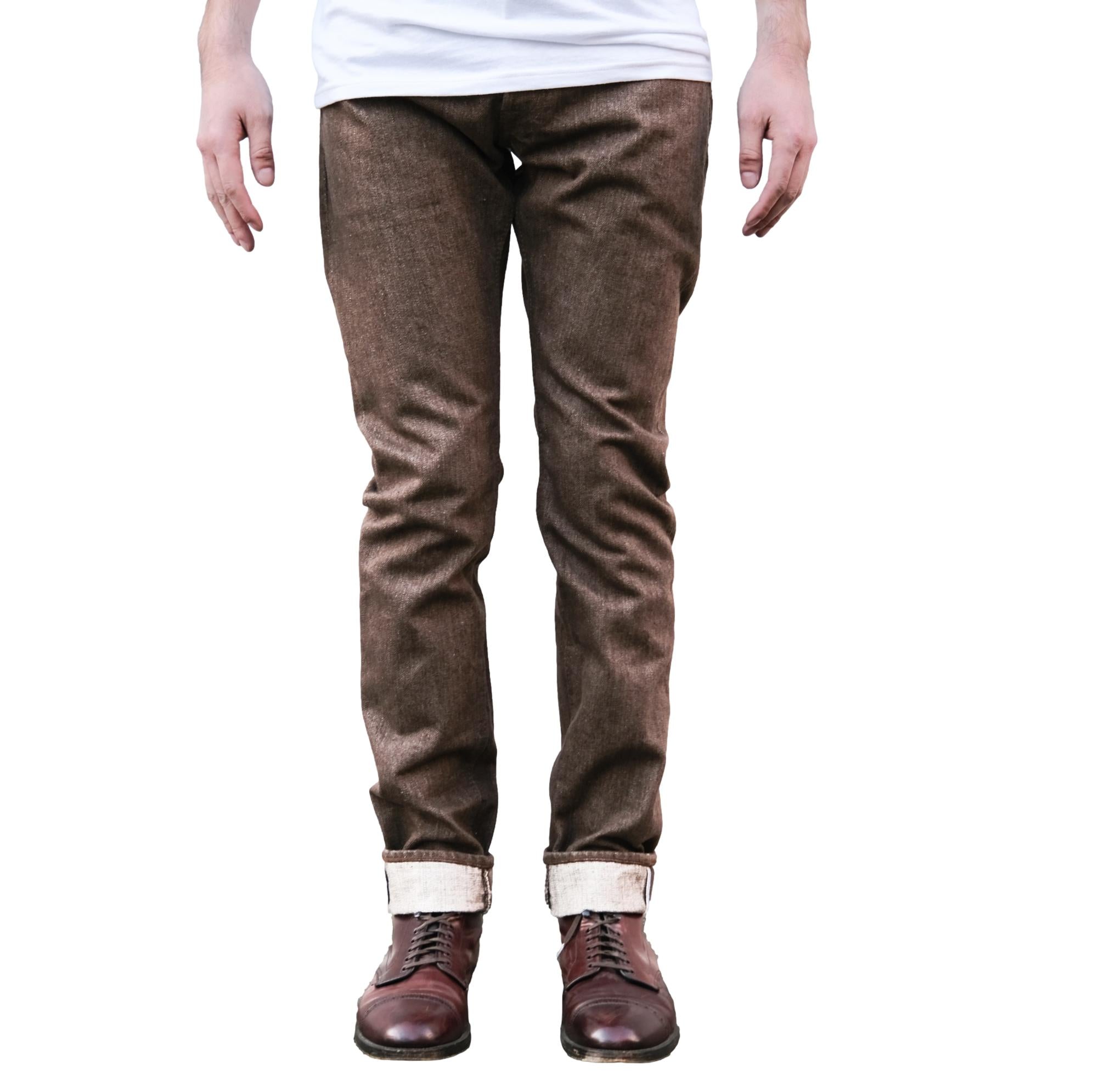 Pure Blue Japan BR-14oz-013 Brown Warp Selvedge Jeans (Slim Tapered)