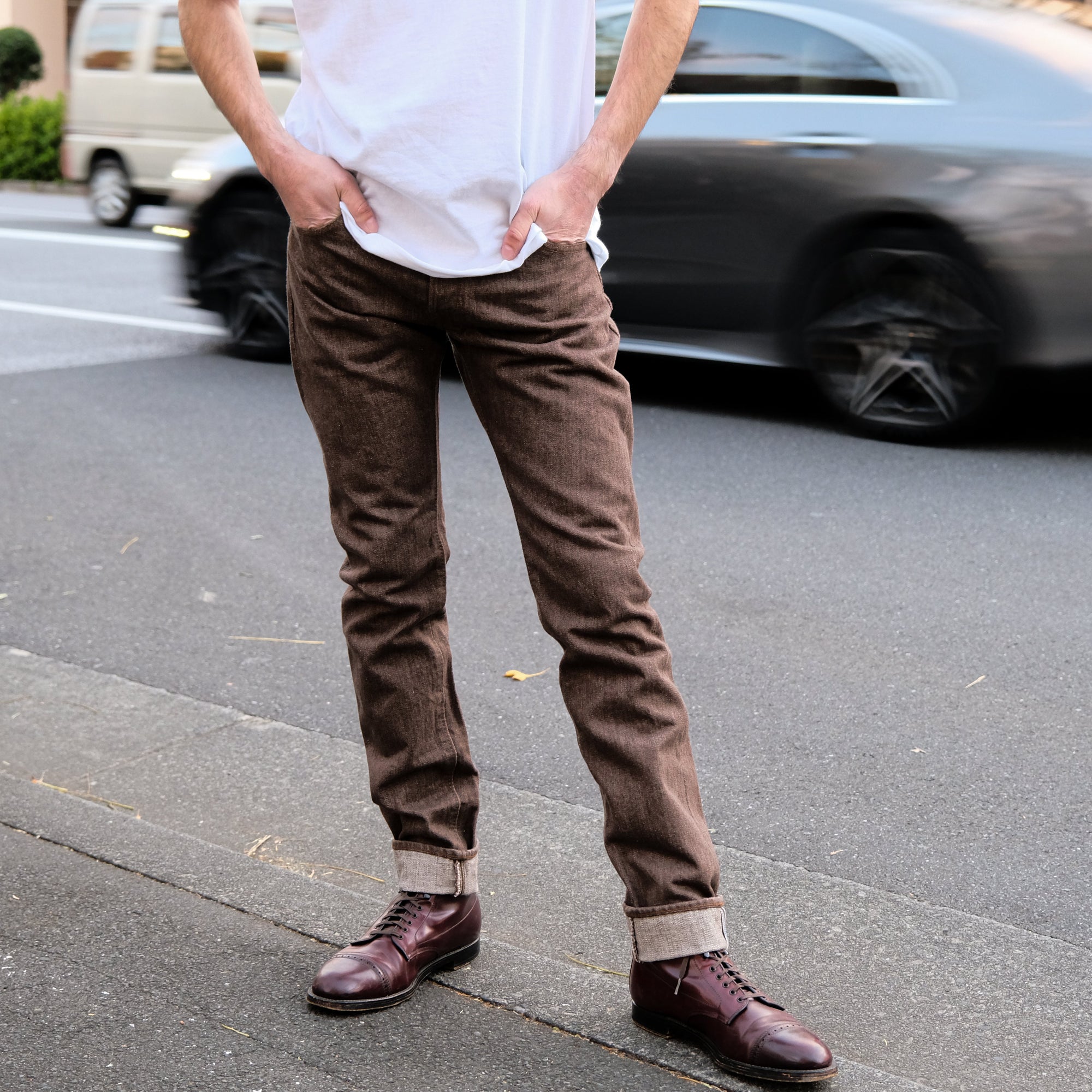 Pure Blue Japan BR-14oz-013 Brown Warp Selvedge Jeans (Slim Tapered)