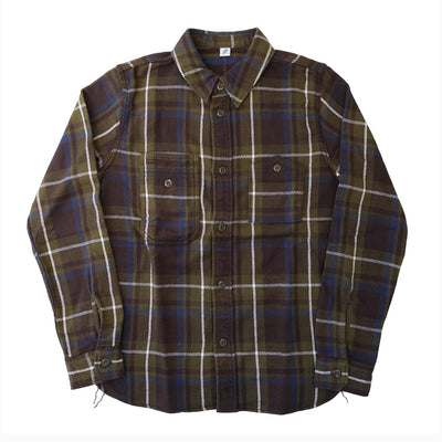Pure Blue Japan Heavyweight Check Flannel Shirt (Olive)