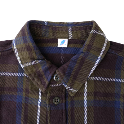 Pure Blue Japan Heavyweight Check Flannel Shirt (Olive)