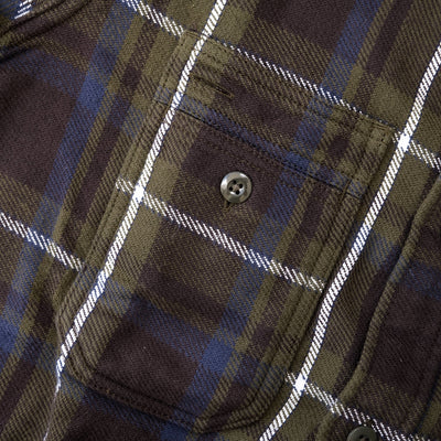 Pure Blue Japan Heavyweight Check Flannel Shirt (Olive)