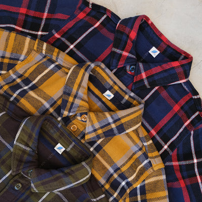 Pure Blue Japan Heavyweight Check Flannel Shirt (Camel)