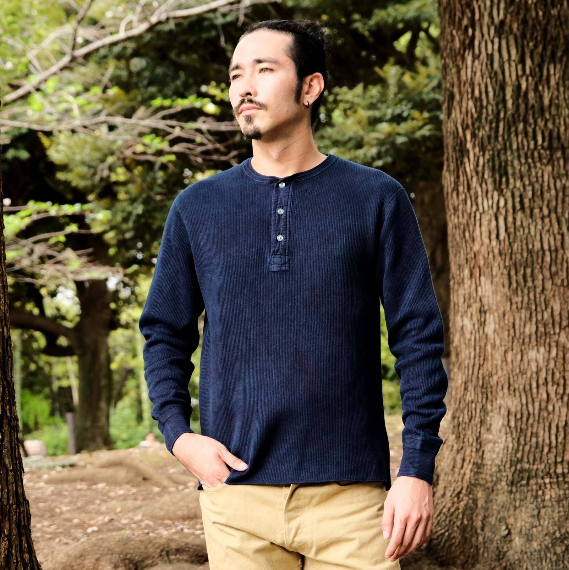 OD+LW Indigo Dyed Classic Royal Rib Knit Thermal Henley