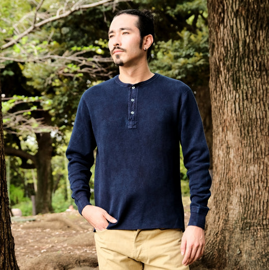 OD+LW Indigo Dyed Classic Royal Rib Knit Thermal Henley