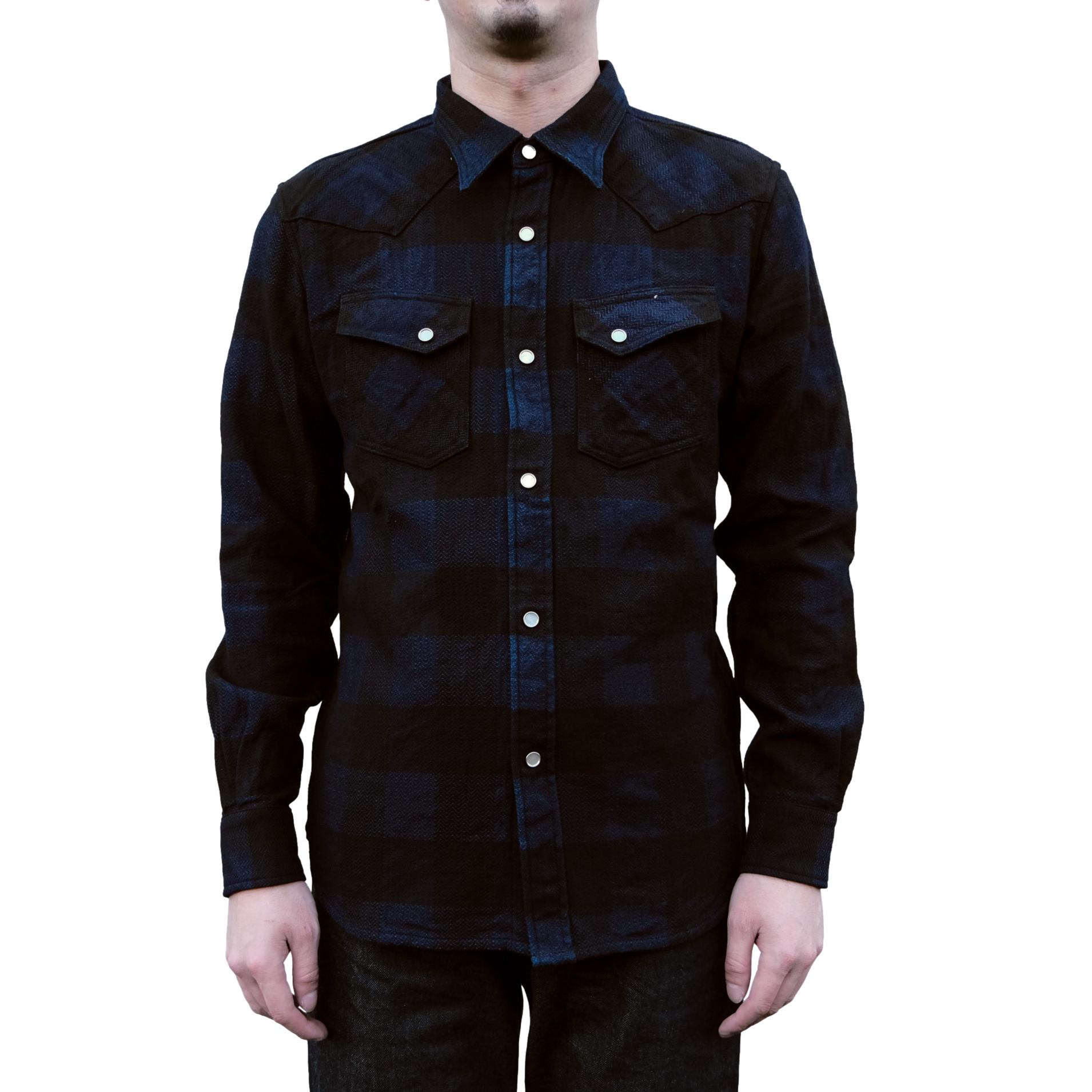 The Flat Head Indigo Selvedge Block Check Flannel Western