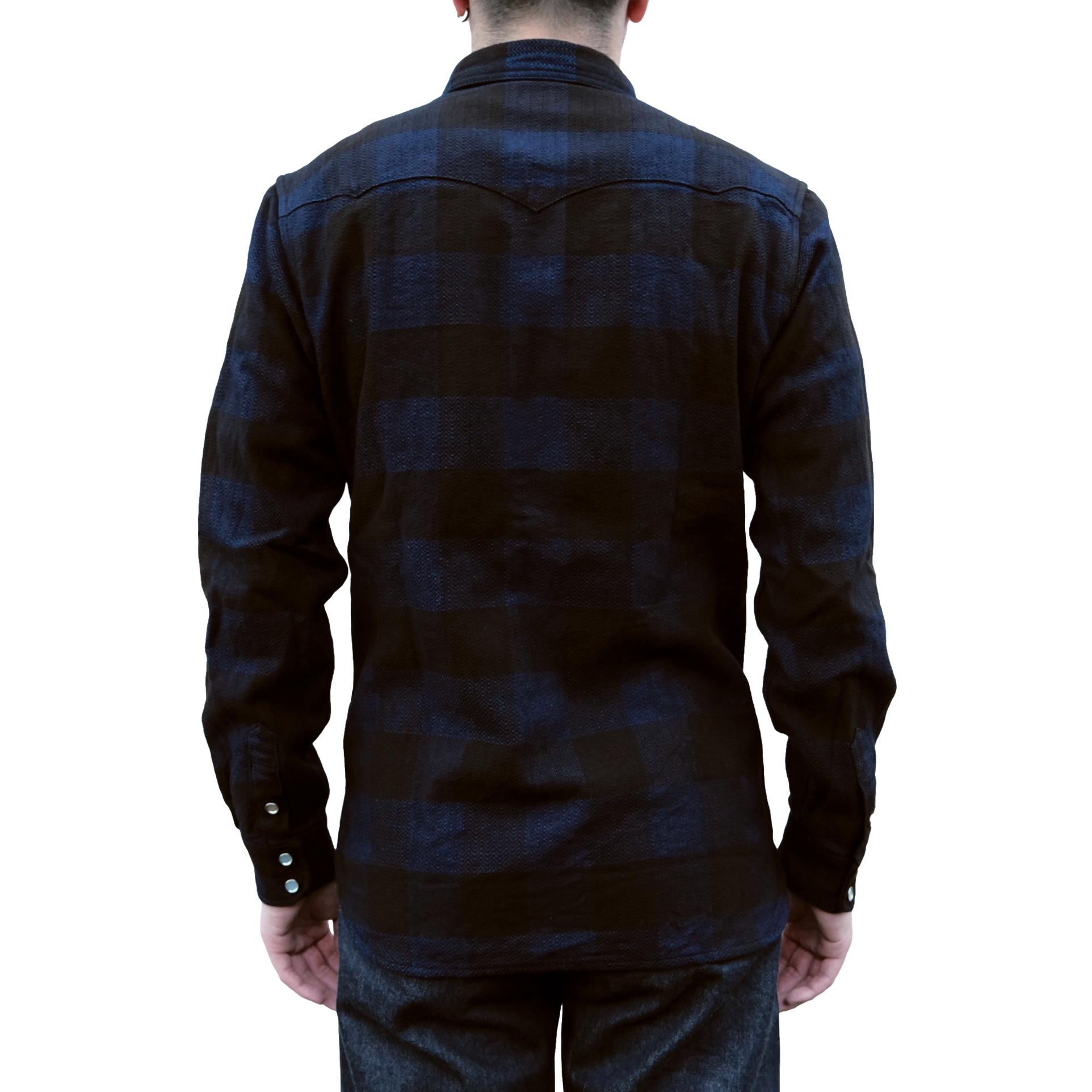 The Flat Head Indigo Selvedge Block Check Flannel Western