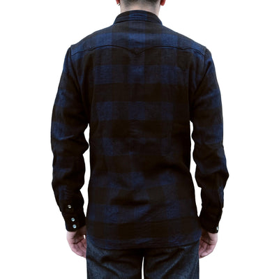The Flat Head Indigo Selvedge Block Check Flannel Western