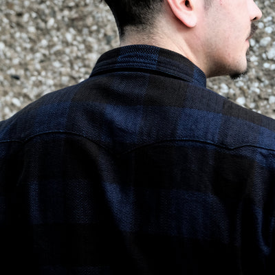 The Flat Head Indigo Selvedge Block Check Flannel Western