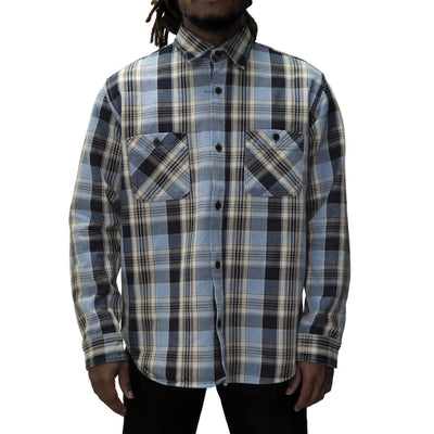 Big John Heavyweight Rope Dyed Indigo Check Flannel Work Shirt (Blue)