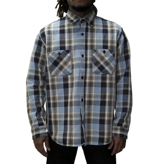 Big John Heavyweight Rope Dyed Indigo Check Flannel Work Shirt (Blue)