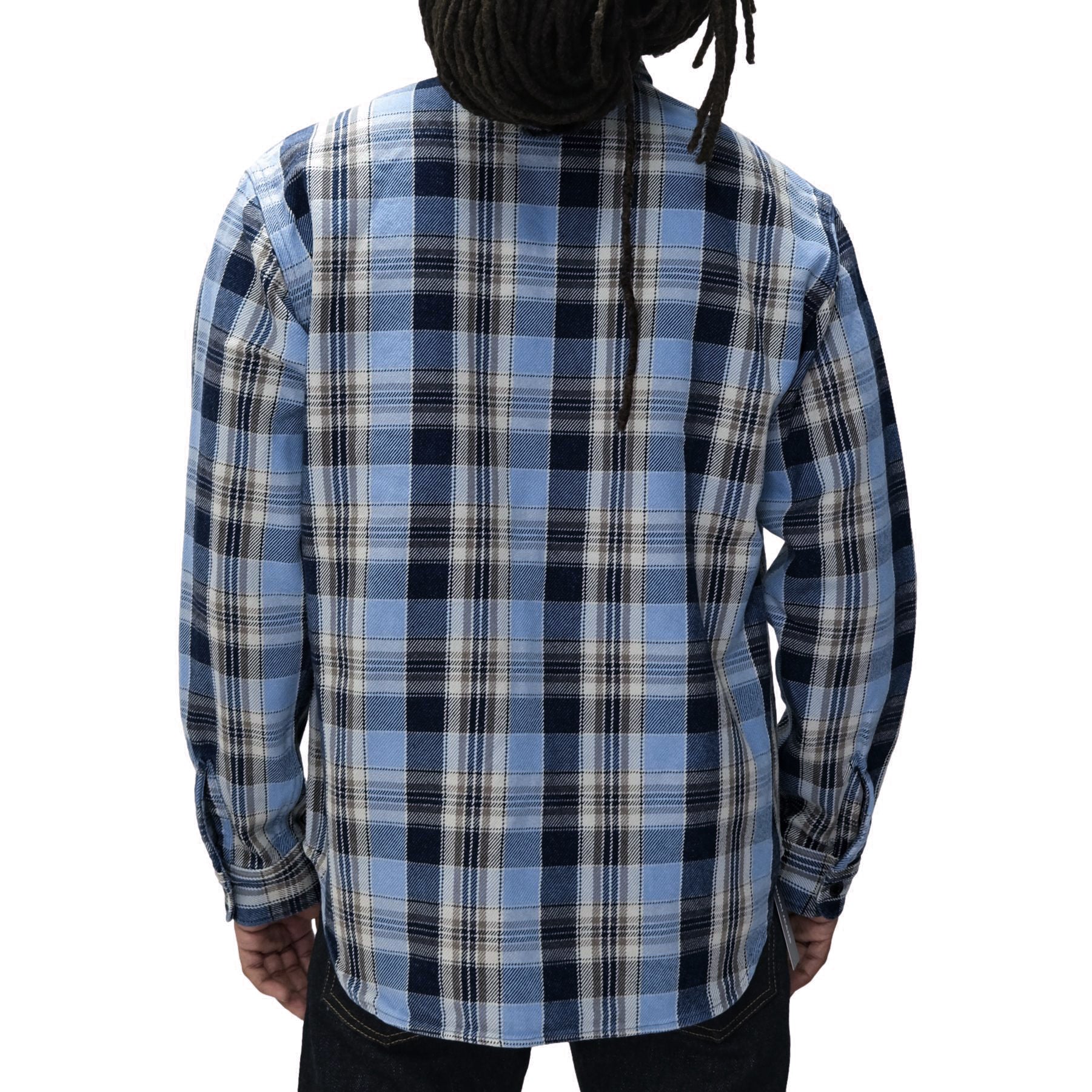 Big John Heavyweight Rope Dyed Indigo Check Flannel Work Shirt (Blue)