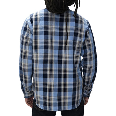 Big John Heavyweight Rope Dyed Indigo Check Flannel Work Shirt (Blue)