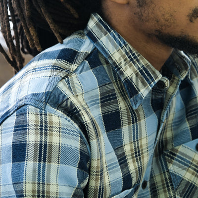 Big John Heavyweight Rope Dyed Indigo Check Flannel Work Shirt (Blue)