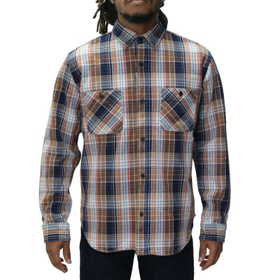 Big John Heavyweight Rope Dyed Indigo Check Flannel Work Shirt (Red)