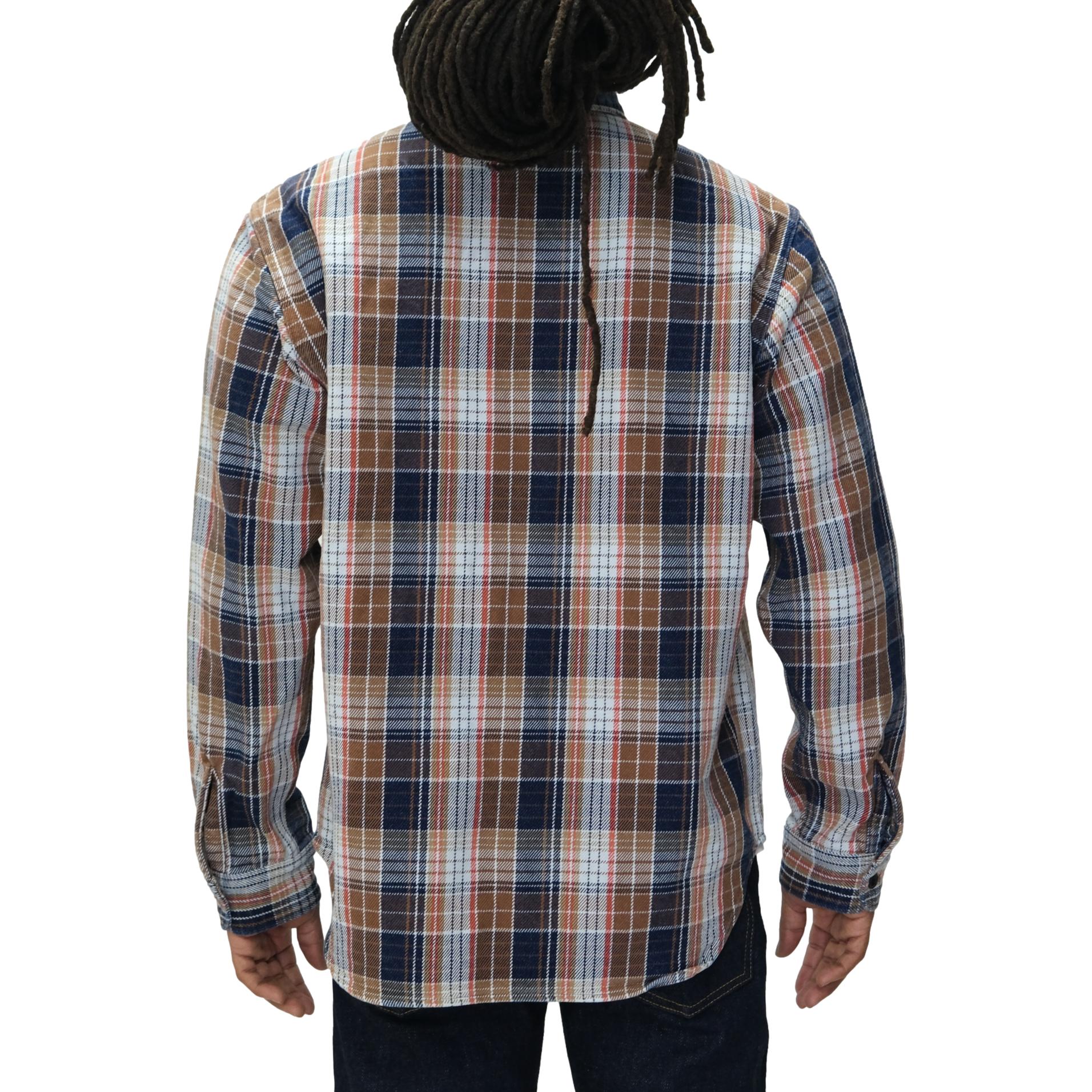 Big John Heavyweight Rope Dyed Indigo Check Flannel Work Shirt (Red)