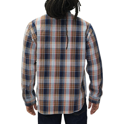 Big John Heavyweight Rope Dyed Indigo Check Flannel Work Shirt (Red)