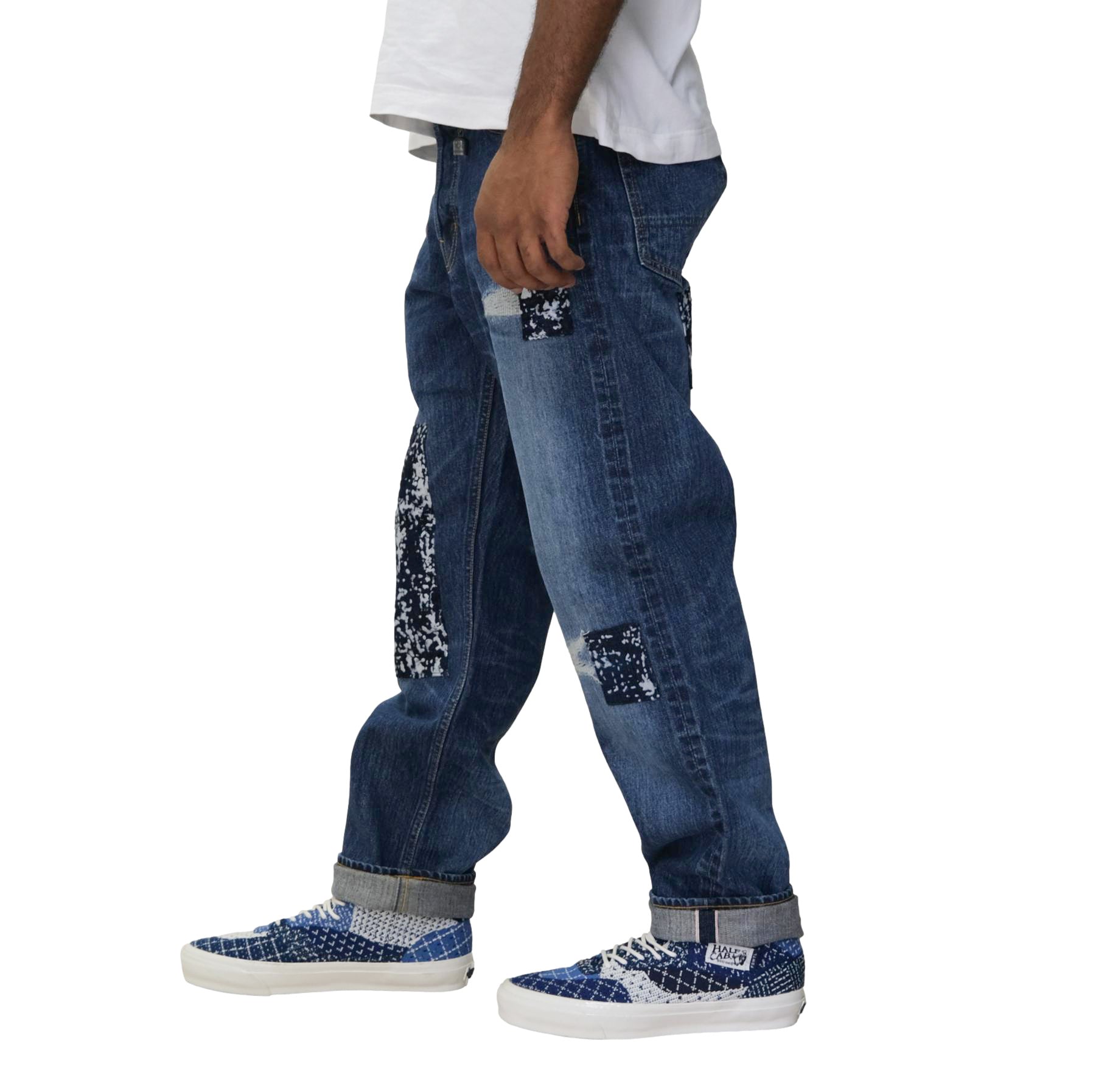 FDMTL Distressed Patchwork Selvedge Jeans (Regular Straight)