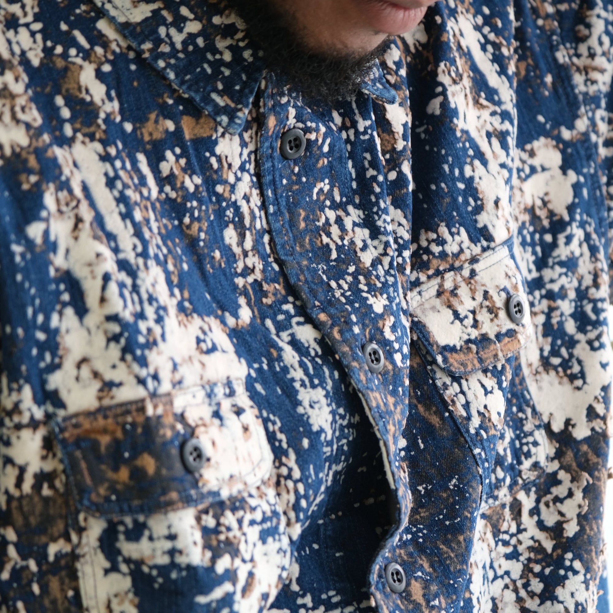 FDMTL Distressed Indigo Flock Boro Shirt