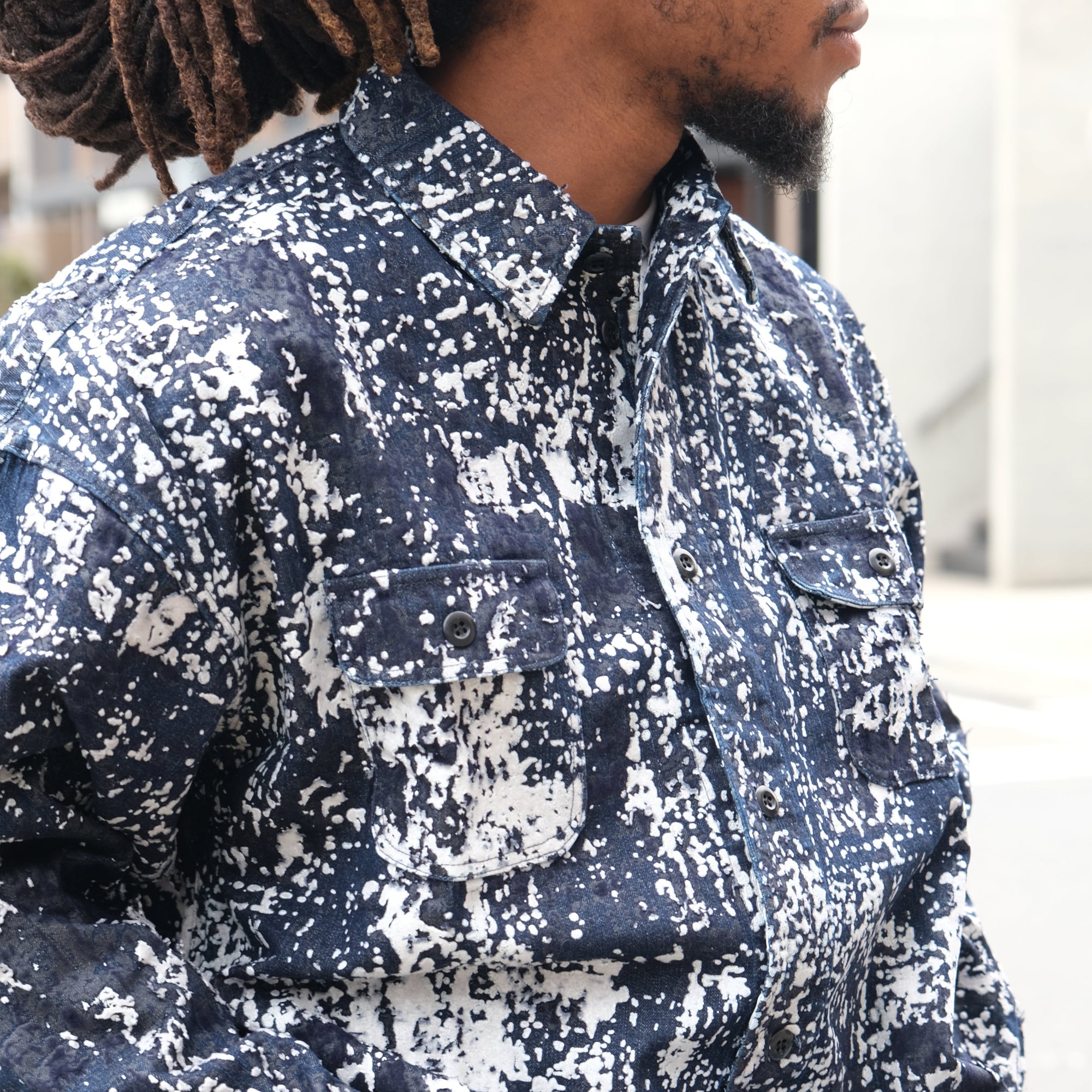 FDMTL Indigo Flock Boro Shirt