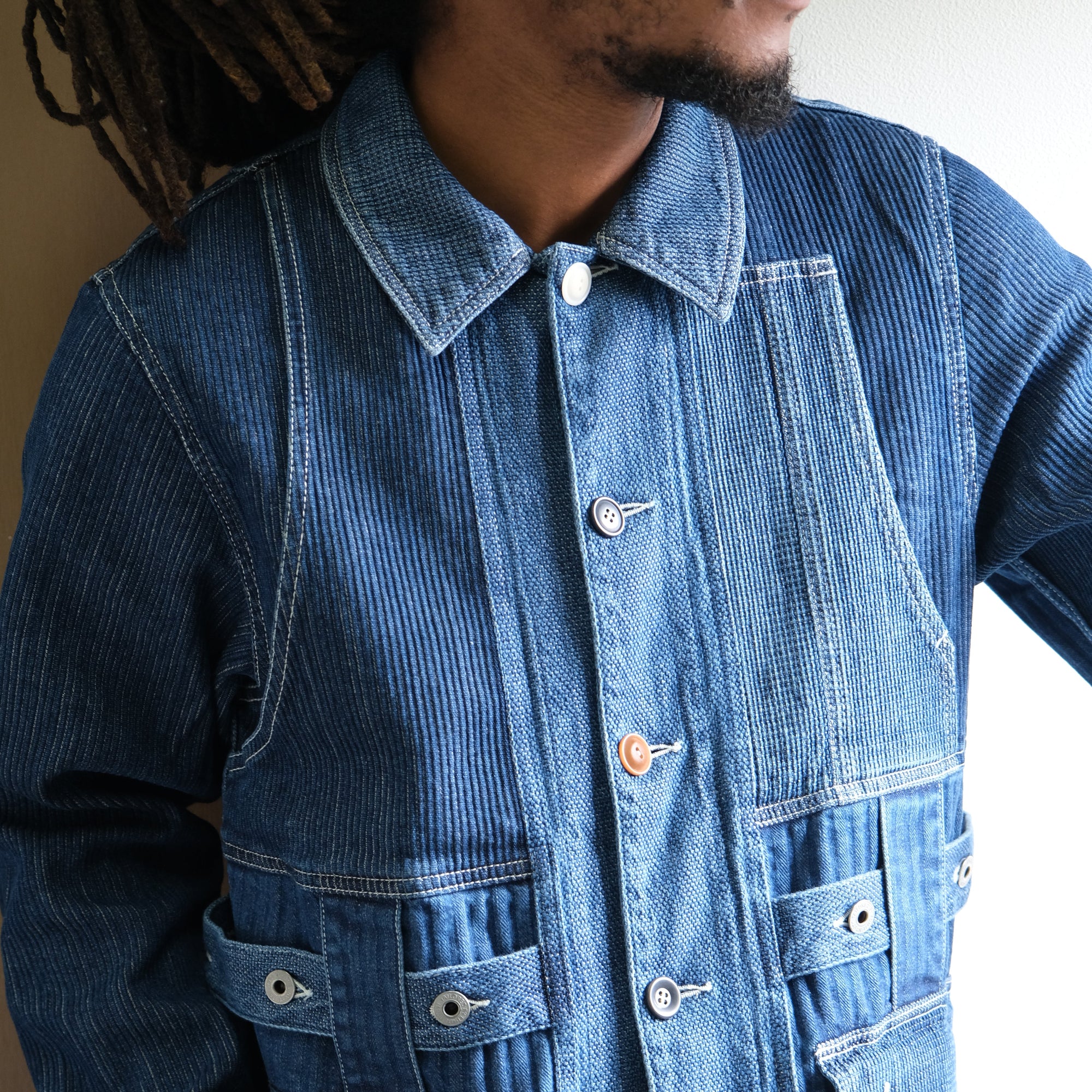 FDMTL Distressed Indigo Patchwork Coverall