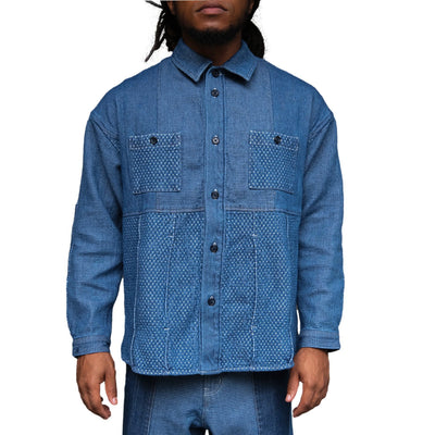 FDMTL Distressed Indigo Patchwork Sashiko Shirt