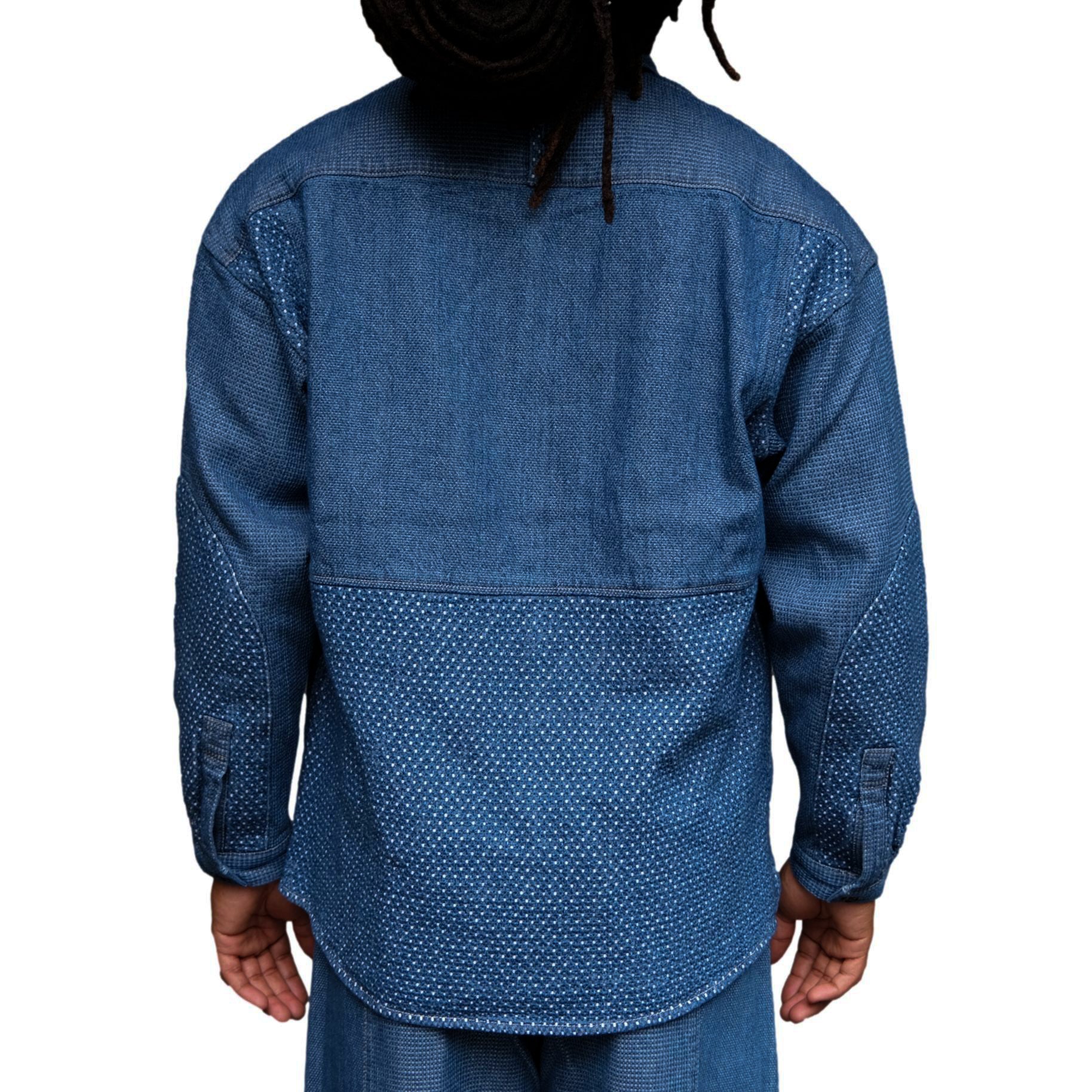 FDMTL Distressed Indigo Patchwork Sashiko Shirt
