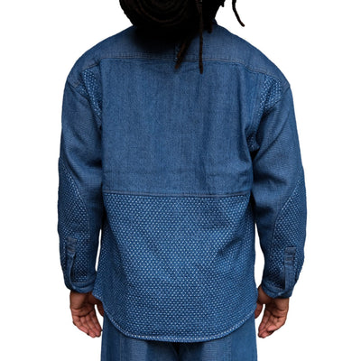 FDMTL Distressed Indigo Patchwork Sashiko Shirt