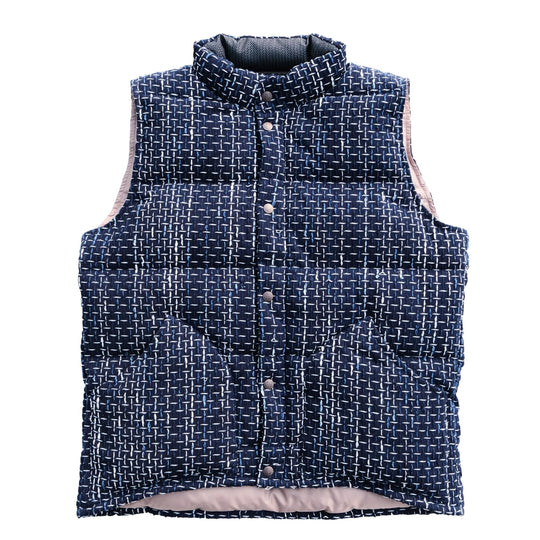 OD+ZT Natural Indigo Box Check Sashiko Down Vest