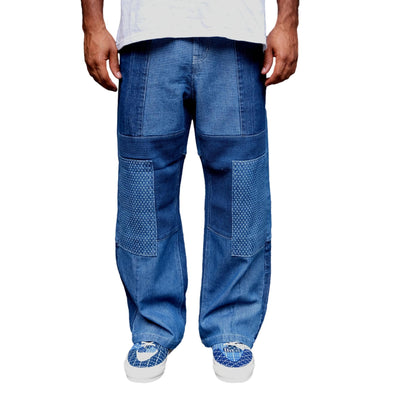 FDMTL Distressed Indigo Patchwork Pants (Regular Straight)
