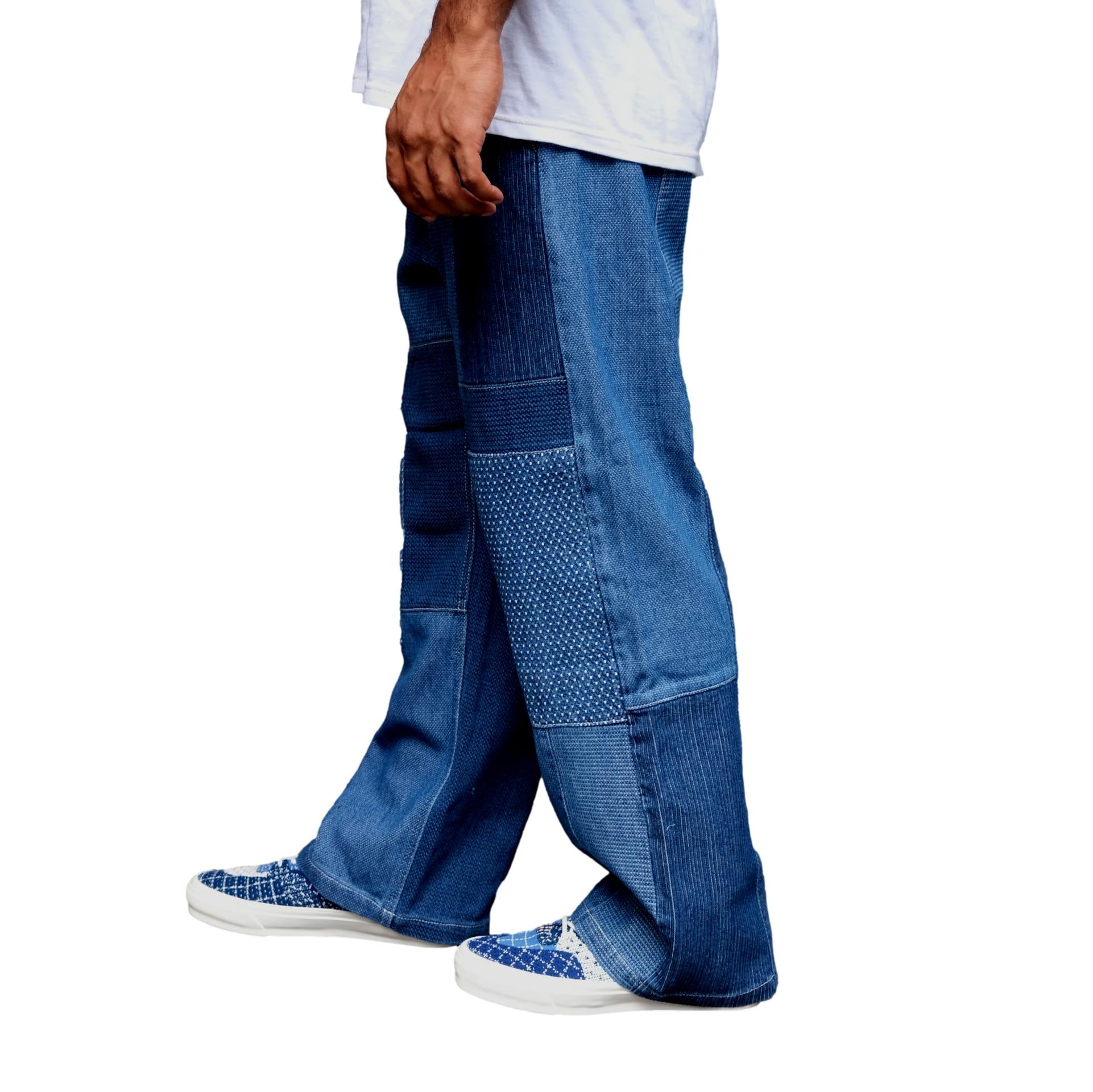 FDMTL Distressed Indigo Patchwork Pants (Regular Straight)