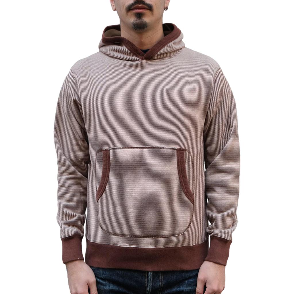トップス 90s Vintage border cotton knit hoodie Loop & Weft SZ Vintage Pinborder Knit Hooded Sweatshirt (Brown