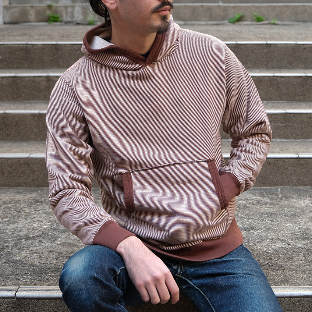 Loop & Weft SZ Vintage Pinborder Knit Hooded Sweatshirt (Brown
