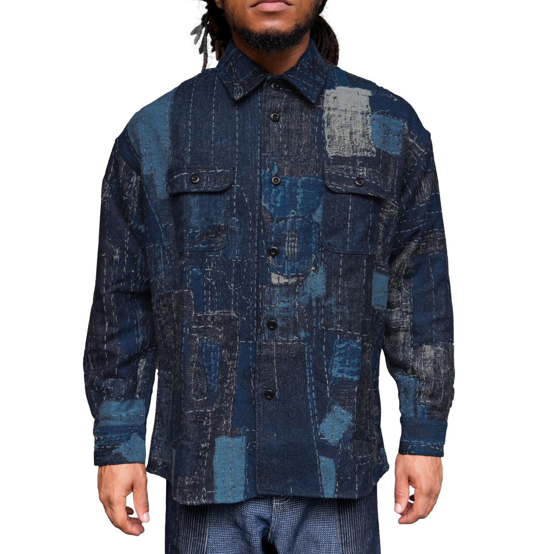 FDMTL Indigo Boro Patchwork Shirt