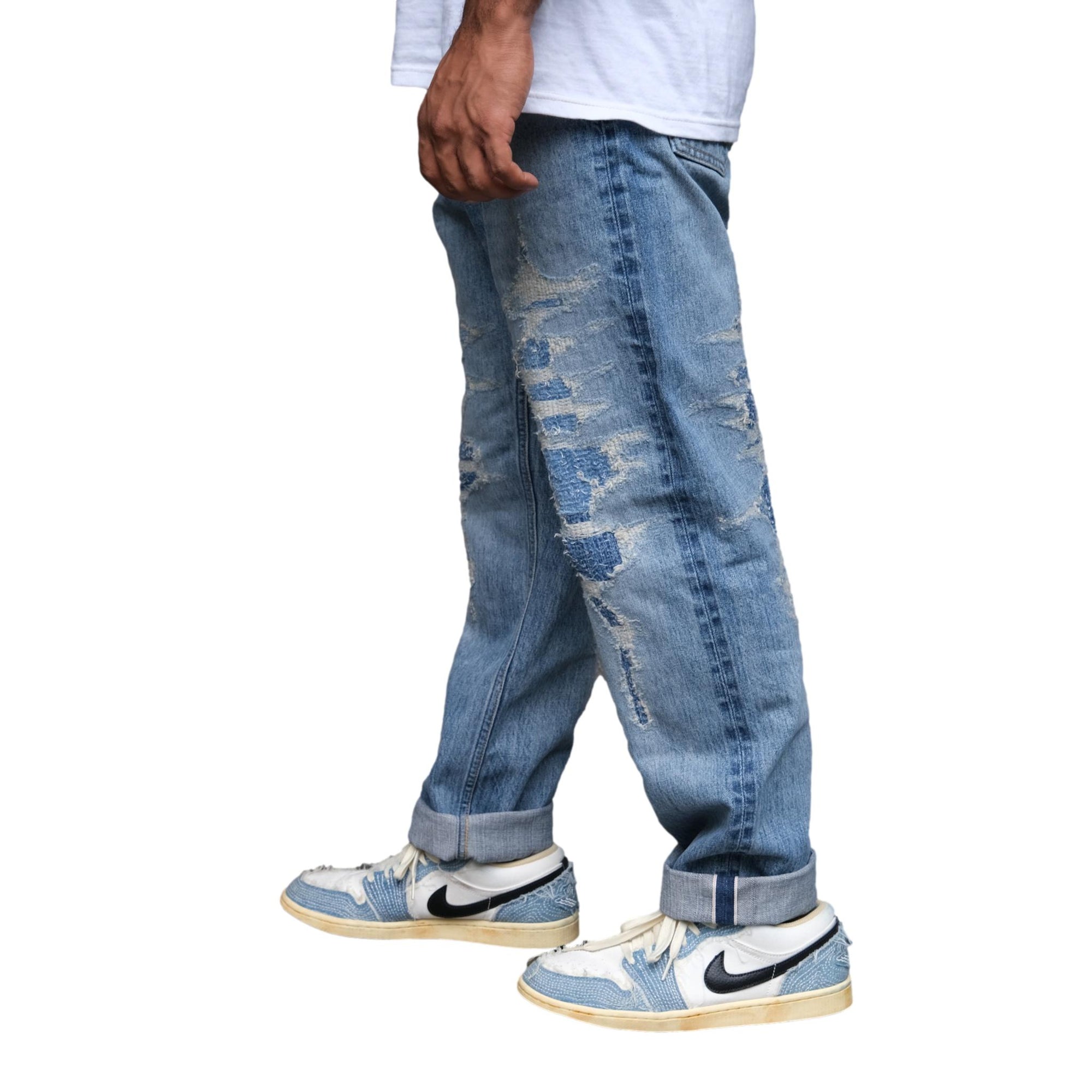 FDMTL Distressed Boro Selvedge Jeans (Regular Straight)