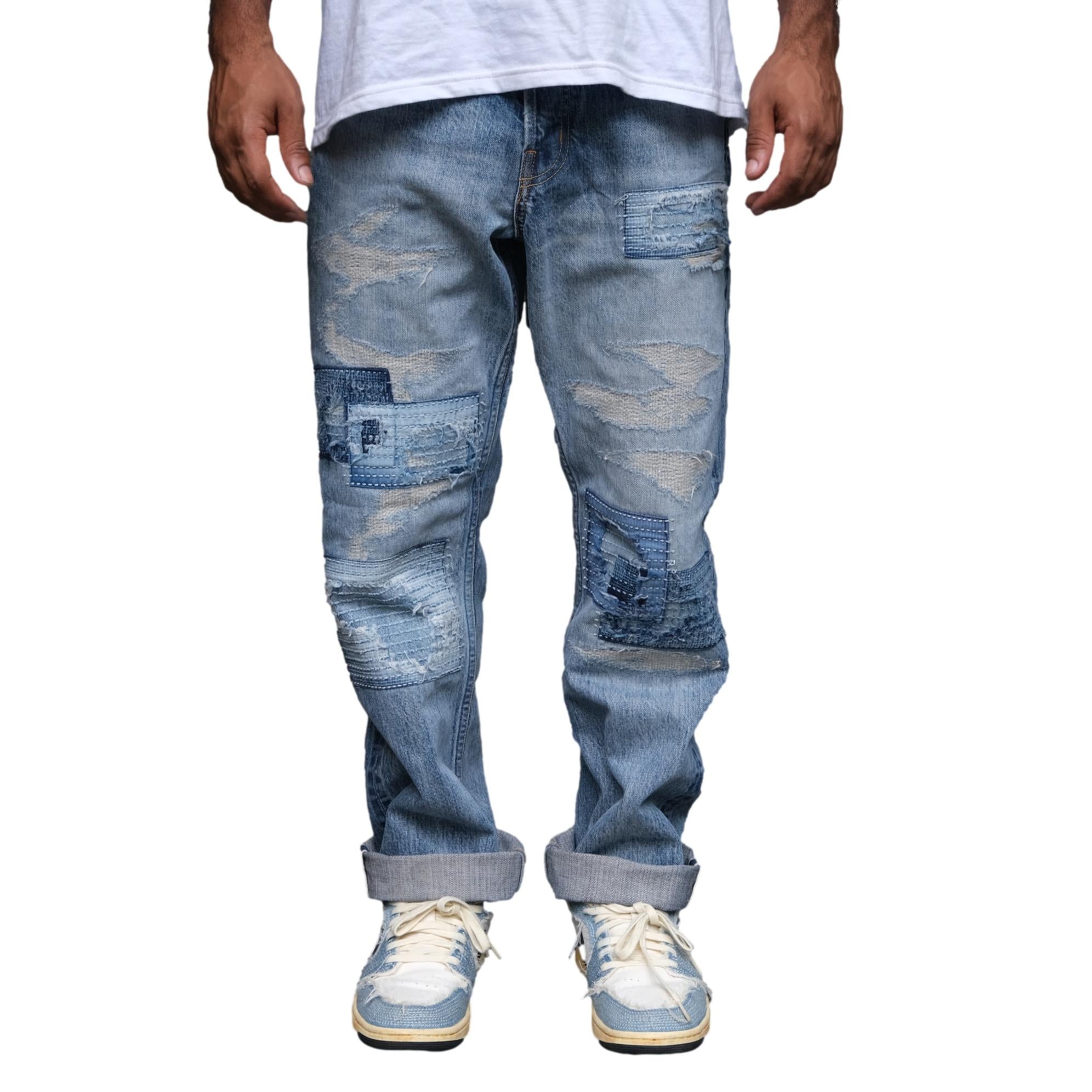 FDMTL Distressed Boro Selvedge Jeans (Regular Straight)