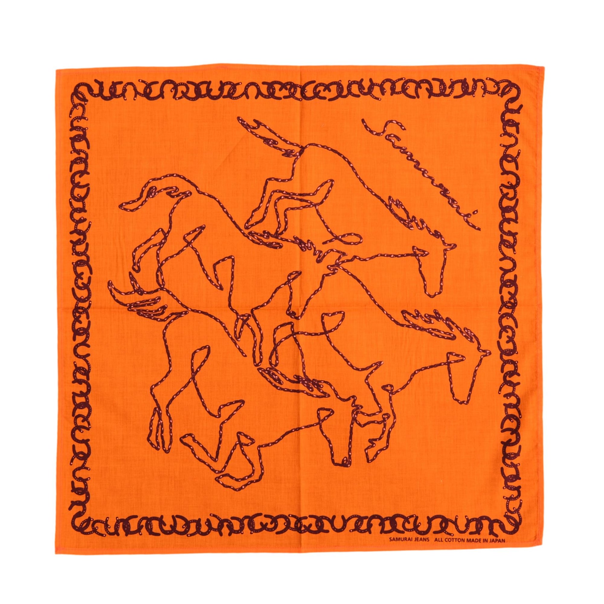 Samurai Jeans "Galloping Horses" Selvedge Bandana (Orange) - Okayama Denim