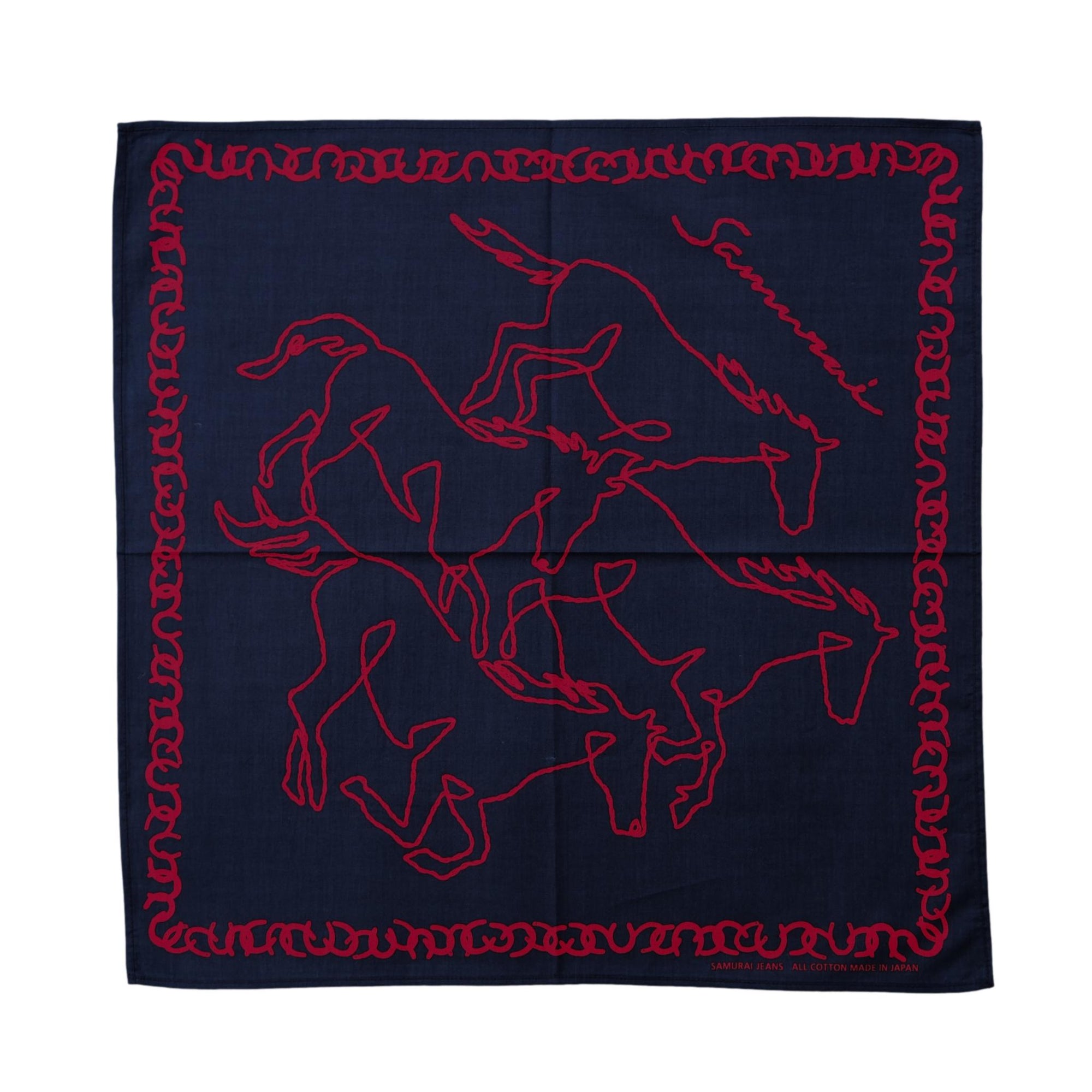 Samurai Jeans "Galloping Horses" Selvedge Bandana (Navy) - Okayama Denim