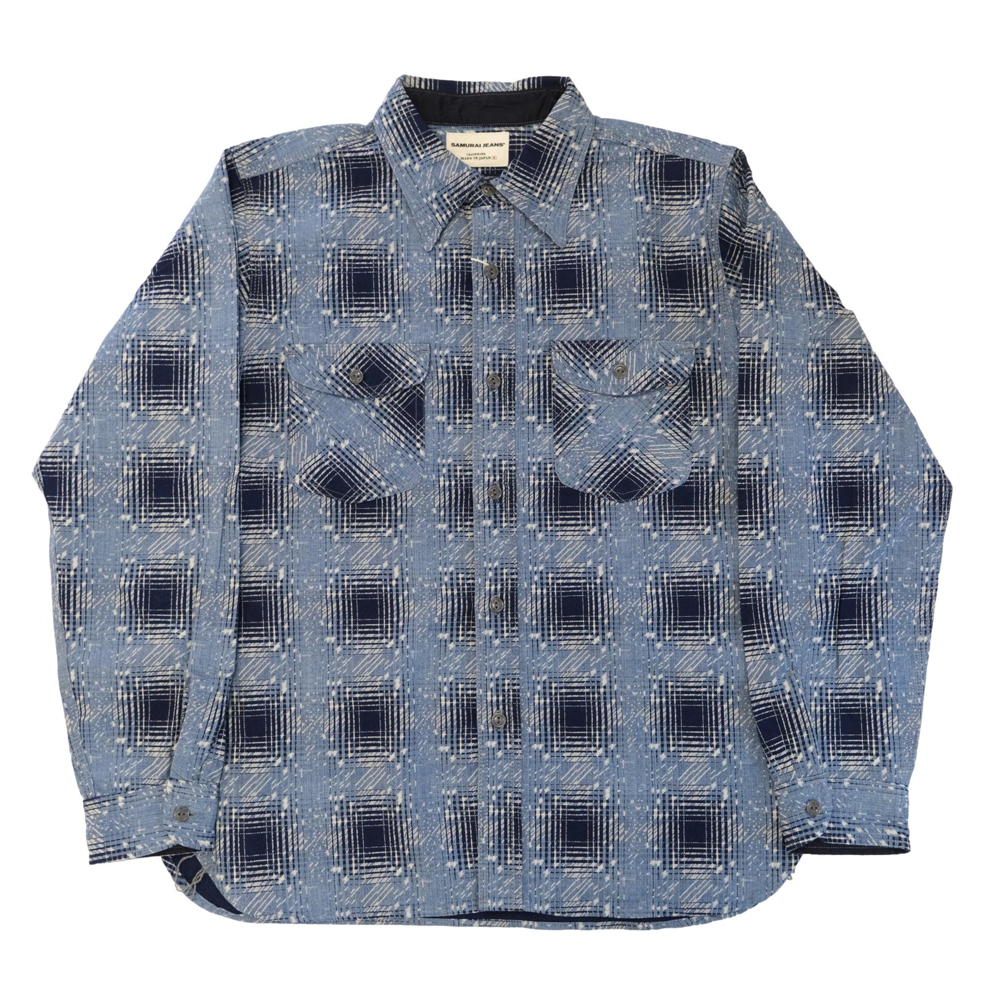 Samurai Jeans SSS26-YBC "Snowfall" Indigo Ombre Check Work Shirt
