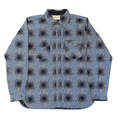 Samurai Jeans SSS26-YBC "Snowfall" Indigo Ombre Check Work Shirt