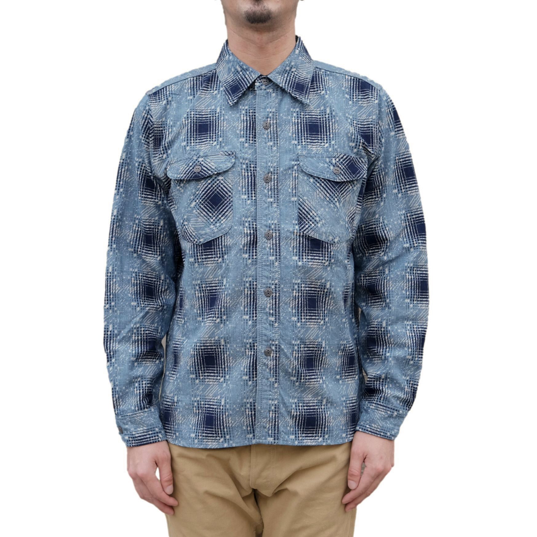 Samurai Jeans SSS26-YBC "Snowfall" Indigo Ombre Check Work Shirt