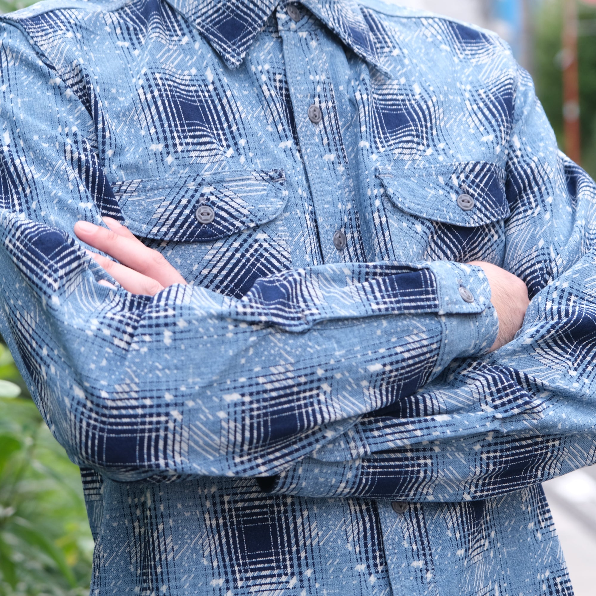 Samurai Jeans SSS26-YBC "Snowfall" Indigo Ombre Check Work Shirt