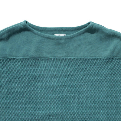 Loop & Weft Shadow Border Big Seed Stitch Knit Boatneck Pullover (Green)