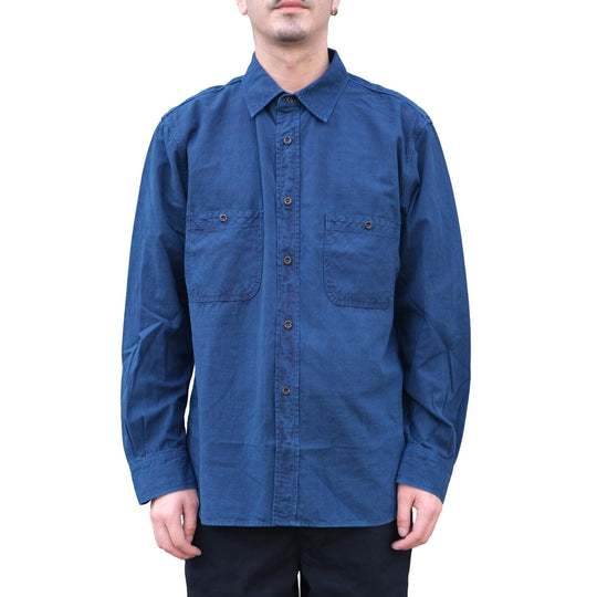 Omnigod Indigo Gingham Check Selvedge Chambray Work Shirt