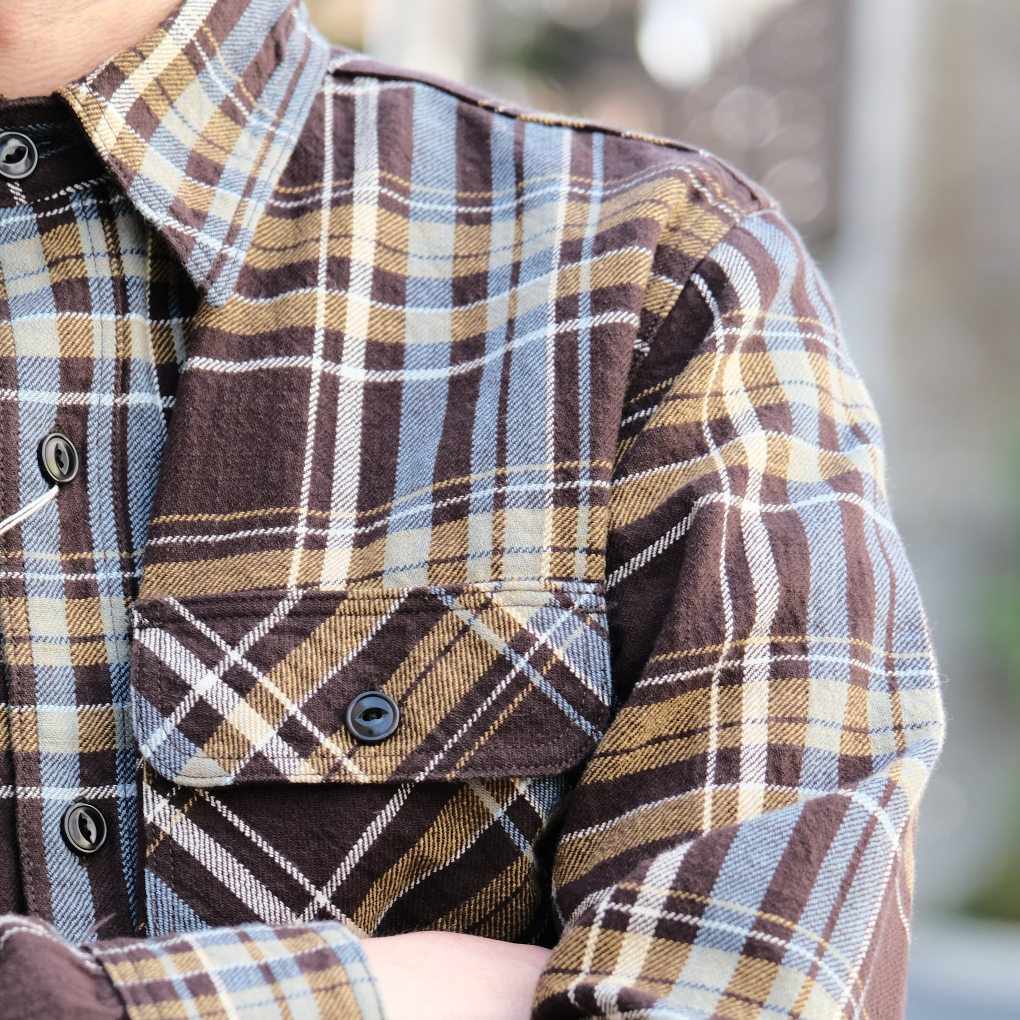 Studio D'Artisan No. 10 Heavyweight Check Flannel Shirt (Brown)